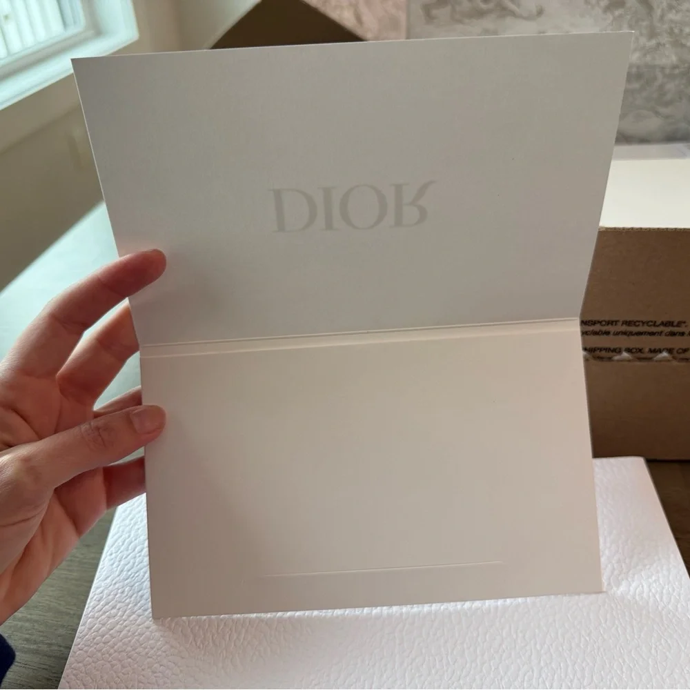 Dior White Gift Bag & Envelope, Gold Embossed Logo New